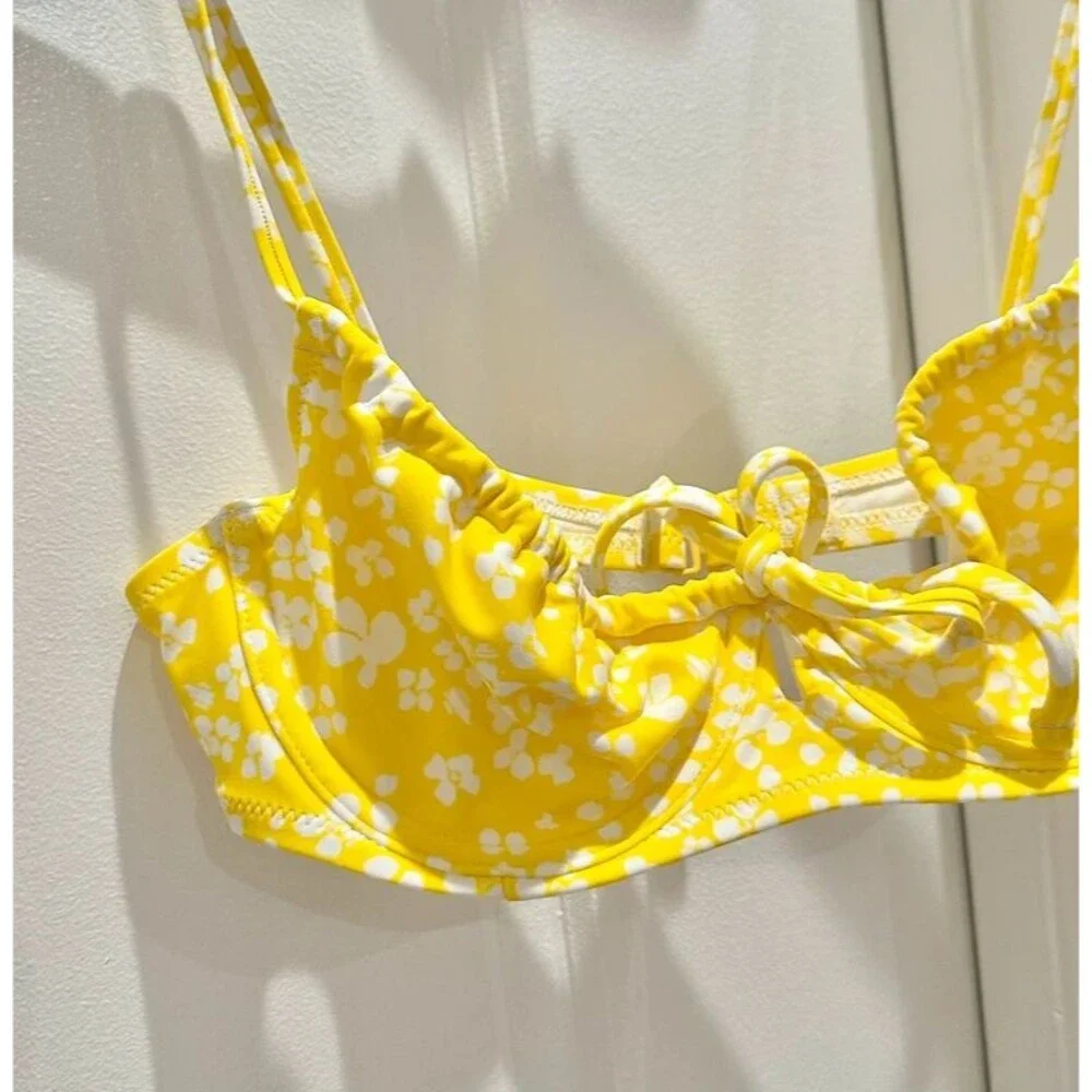 Aerie Yellow Floral Bikini Top